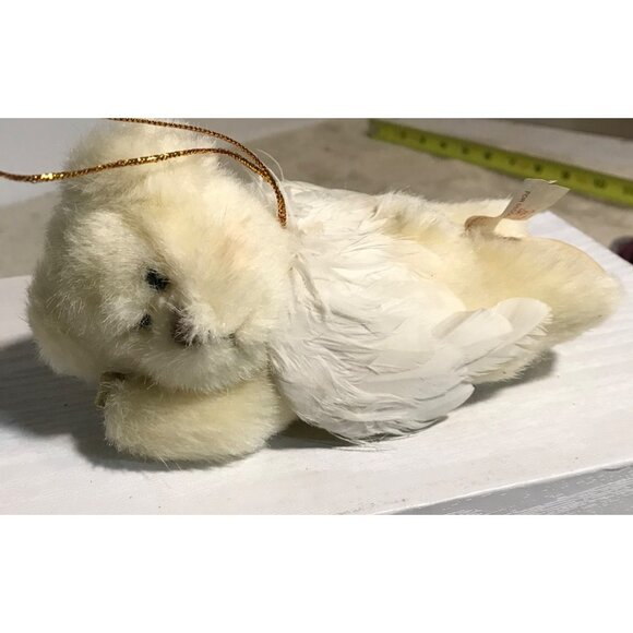 Russ Berrie Collectible Angel Bear Ornament 6" Plush Feathers with Harp White - Picture 3 of 8